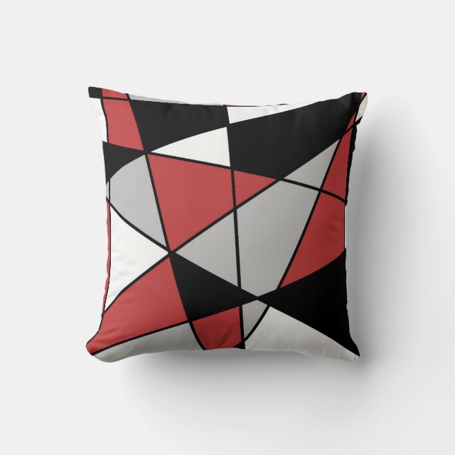 Almofada Padrão Geométrico Moderno Vermelho Preto Cinza e B (Frente)