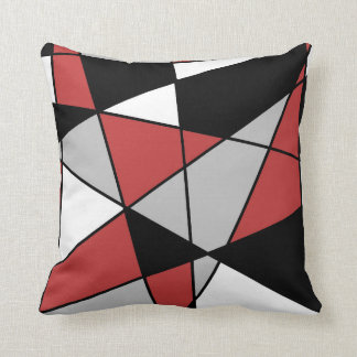 Almofada Padrão Geométrico Moderno Vermelho Preto Cinza e B