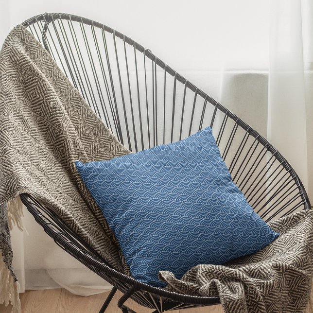 Almofada Padrão Geométrico Onda Onda Japonesa Azul Moderno (Criador carregado)