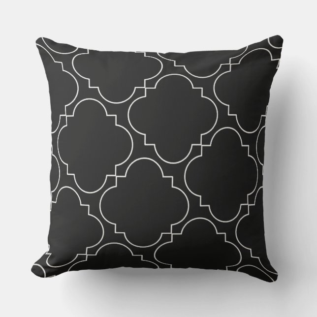 Almofada Padrão Geométrico Quatrefoil Preto E Branco (Frente)