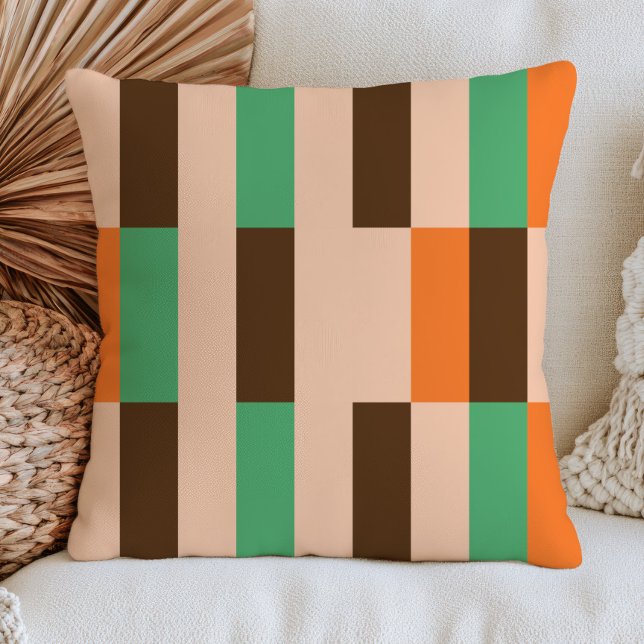 Almofada Padrão Geométrico RETRO Verde, Laranja e Bege (Criador carregado)
