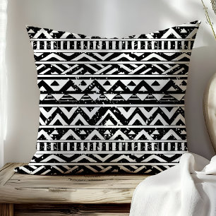 Almofada Padrão Geométrico Tribal Azteca Preto e Branco