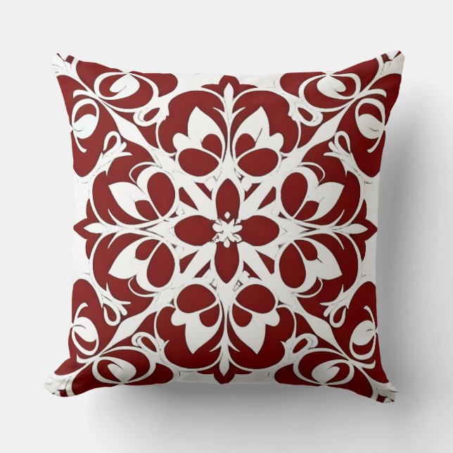Almofada Padrão Geométrico Vermelho e Branco Intricado (Frente)
