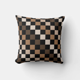 Almofada Padrão Gingham Preto-Castanho Verificado
