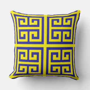 Almofada Padrão Grego Amarelo Belo e Moderno Azul