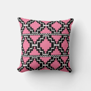 Almofada Padrão Ikat Aztec - Rosa Fuchsia, Preto e Branco