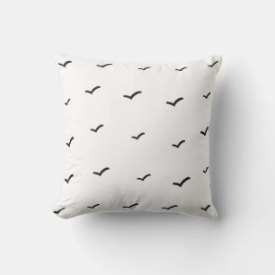 Almofada Padrão/Impressão Minimalista de Pássaros Preto e B