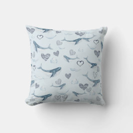 Almofada Padrão Infantil com Baleias, Nuvens e Corações Cut
