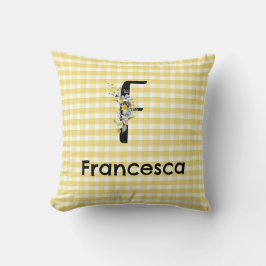 Almofada Padrão inicial de gingham de flor de aquarela mono