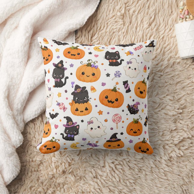 Almofada Padrão Kawaii de Halloween com Abóboras Fofas (Cobertor)