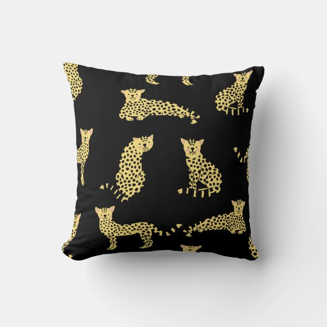 Almofada Padrão Leopardo: Chita Preta de Fundo (Frente)