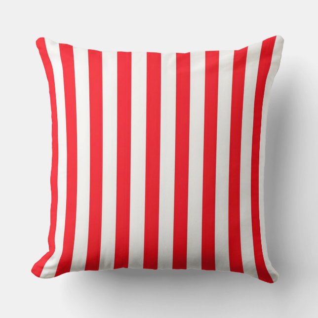 Almofada Padrão Listrado Vermelho e Branco Vibrante (Frente)