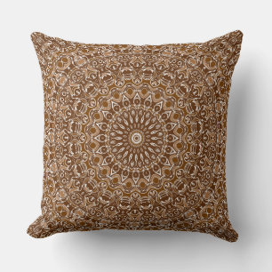 Almofada Padrão Mandala Marrom e Branco Chocolate
