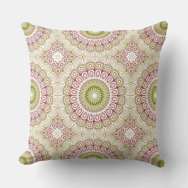 Almofada Padrão Mandala Oliva e Rosa (Frente)