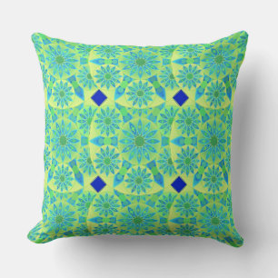 Almofada Padrão Mandala, turquesa, azul, verde limão