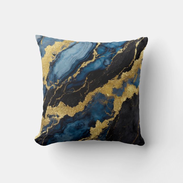 Almofada Padrão Marble Azul com Dourado (Frente)