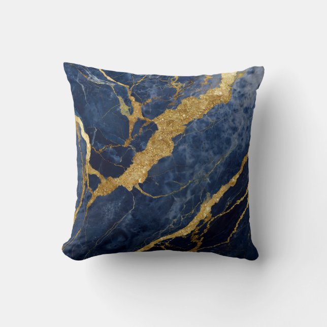 Almofada Padrão Marble Azul com Dourado (Frente)