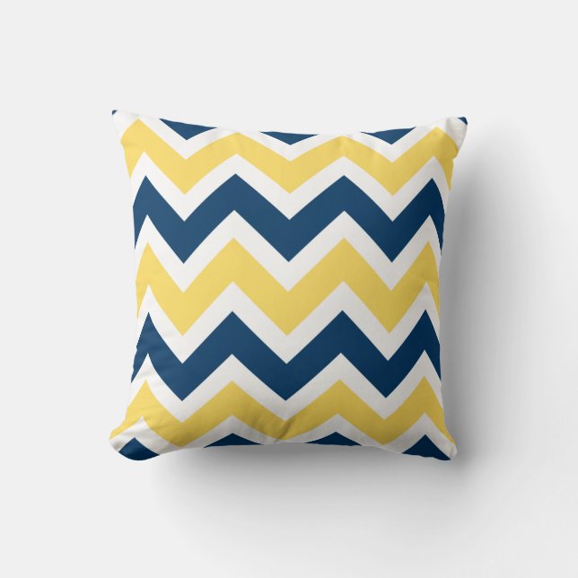 Almofada Padrão marinho azul e amarelo Chevron Zigzag (Frente)