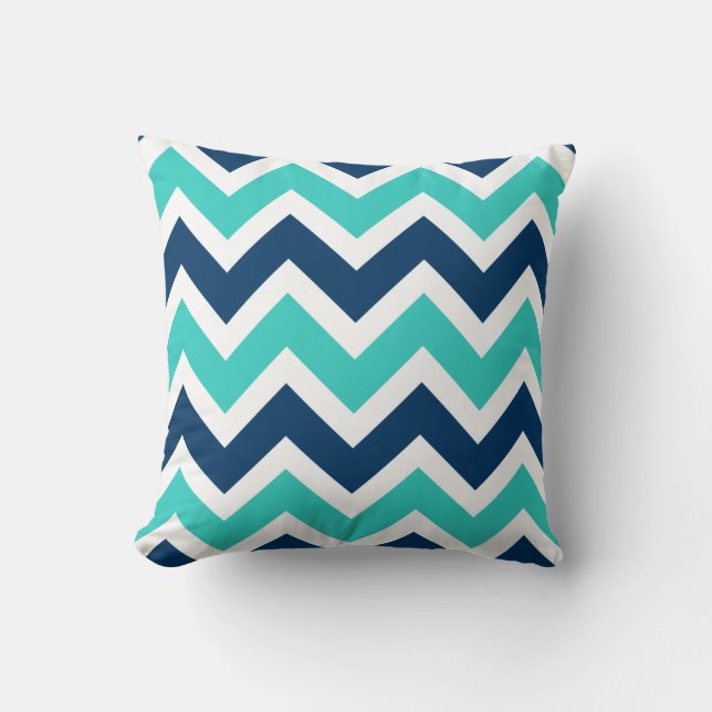 Almofada Padrão marinho Azul e Teal Chevron Zigzag (Frente)