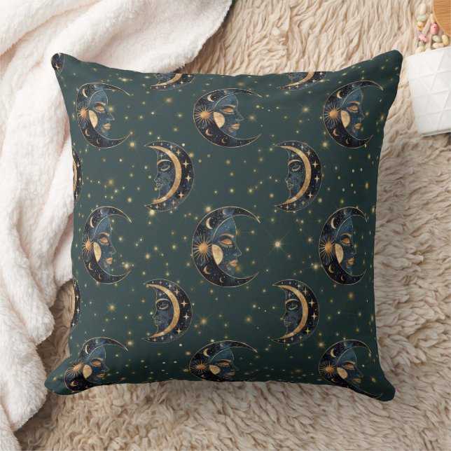 Almofada Padrão Místico de Lua Crescente e Estrela (Cobertor)