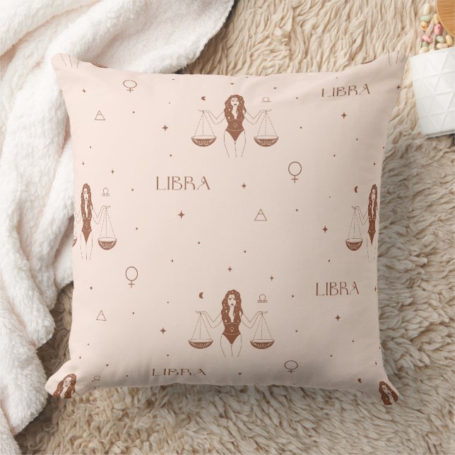 Almofada Padrão Místico do Zodíaco de Libra em Rosa e Marro (Cobertor)