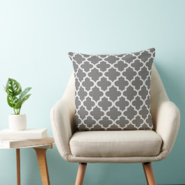 Almofada Padrão Moderno de Carvão e Quatrefoil Branco
