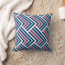 Almofada Padrão Moderno de Chevron Azul e Vermelho