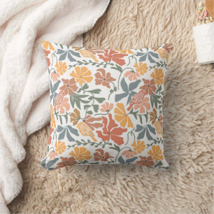 Almofada Padrão moderno de Meio século Floral e Aves