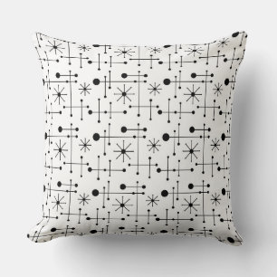 Almofada Padrão Moderno de Meio século Retro Atômica Preto
