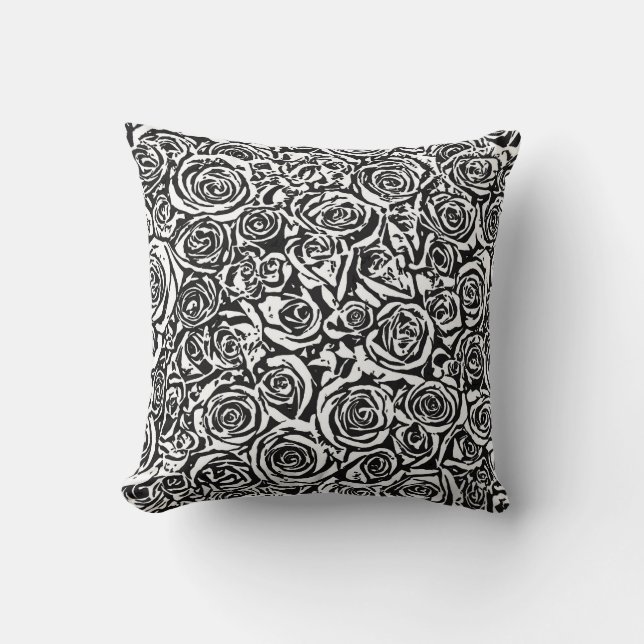 Almofada Padrão moderno de Rosa de Abstrato, preto e branco (Frente)