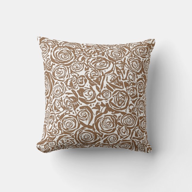 Almofada Padrão moderno de Rosa de Abstrato, Taupe Tan e Br (Frente)