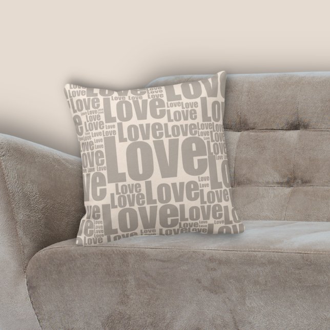 Almofada Padrão Moderno de Tipografia Branca e Cinza (Modern White & Grey Love Typography Pattern Throw Pillow)