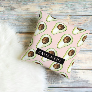 Almofada Padrão Moderno Rosa E Verde Avocado Com Nome