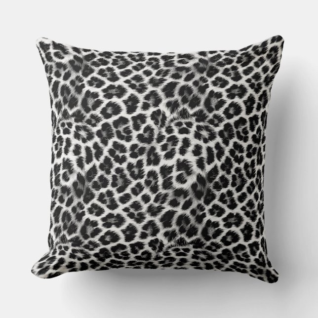 Almofada Padrão monocromático preto e branco, leopardo (Frente)