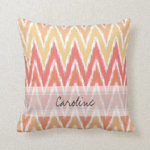 Almofada Padrão Monograma Laranja Ombre Ikat Chevron Zig Z