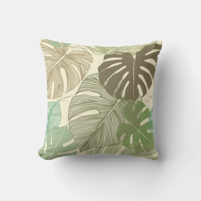 Almofada Padrão Monstera Tropical Desenhada À Mão (Frente)