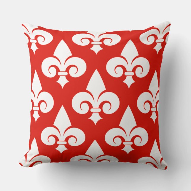 Almofada Padrão na moda Home Decor Red White Fleur de Lis (Frente)