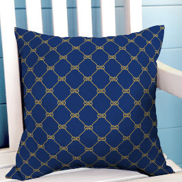 Almofada Padrão Náutico dos Números Dourados Azul-marinho