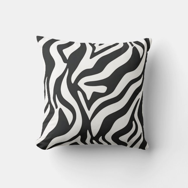 Almofada Padrão Ousado de Listras Pretas e Brancas de Zebra (Frente)