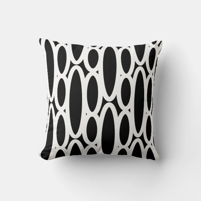 Almofada Padrão Oval Preto e Branco Abstrato Moderno (Frente)