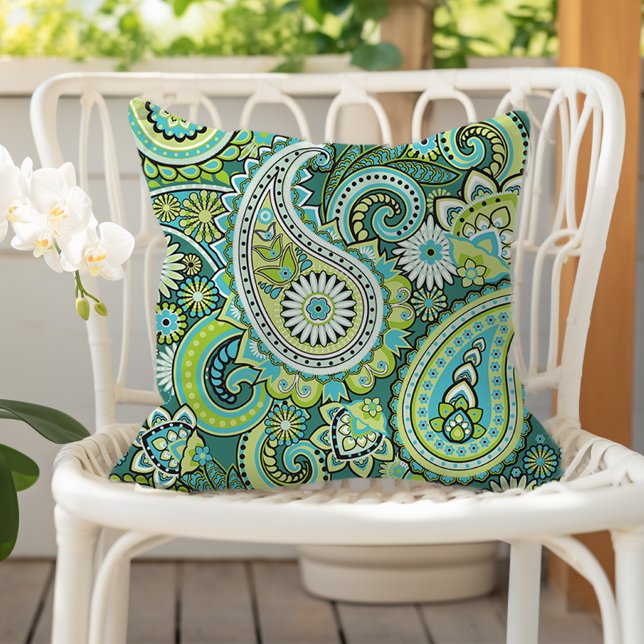 Almofada Padrão Paisley Verde Lima Turquesa (Criador carregado)