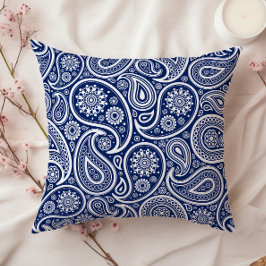 Almofada Padrão paisley vintage branco sobre azul