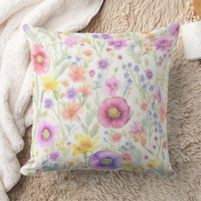 Almofada padrão pastel de flores silvestres suaves (Cobertor)