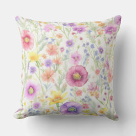 Almofada padrão pastel de flores silvestres suaves
