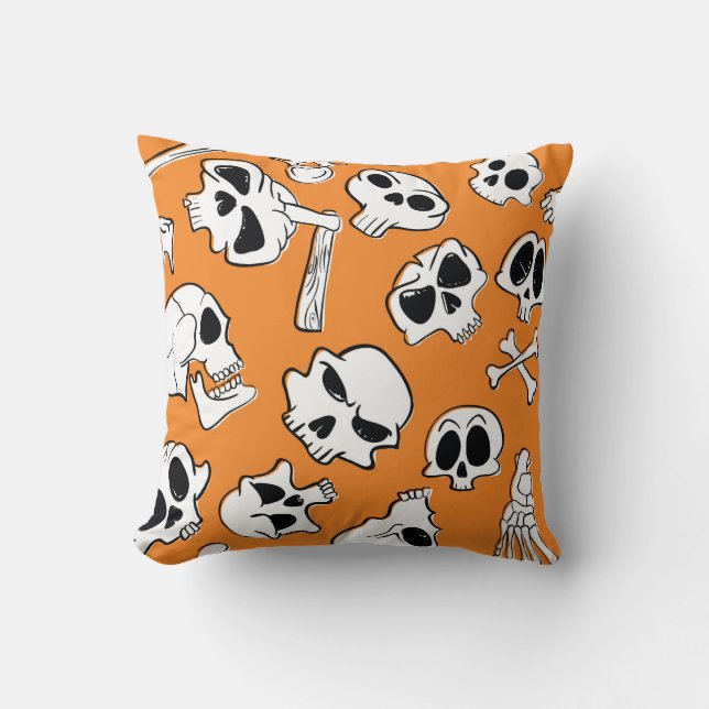 Almofada Padrão perfeito do Halloween com crânios e ossos.  (Frente)