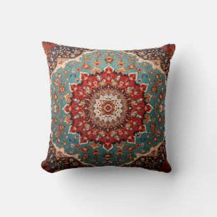 Almofada Padrão Persa Retro Oriental Vermelho Creme Azul