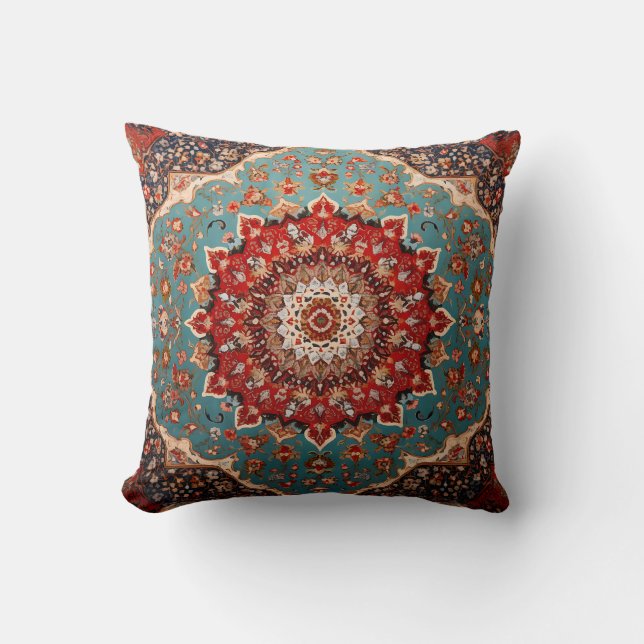 Almofada Padrão Persa Retro Oriental Vermelho Creme Azul (Frente)