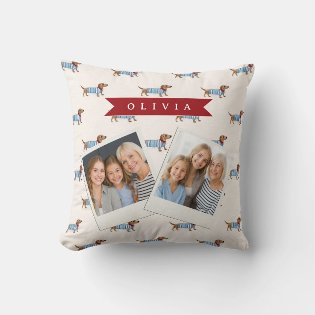 Almofada Padrão Personalizado de Cachorro Dachshund Fofo e  (Frente)