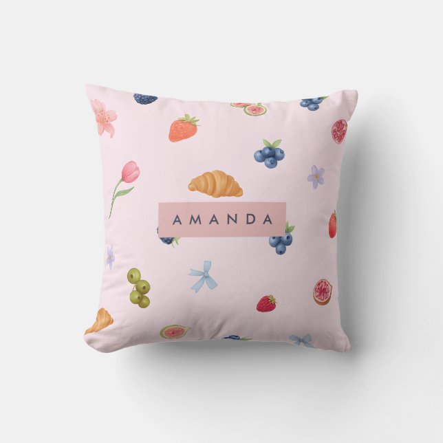 Almofada Padrão Personalizado De Croissant E Berry (Frente)