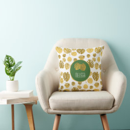 Almofada Padrão Personalizado de Folhas Douradas Modernas